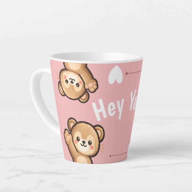 Cute Teddy Bear Latte Mug –Hey You Pink Kawaii Mug (Angle gauche)
