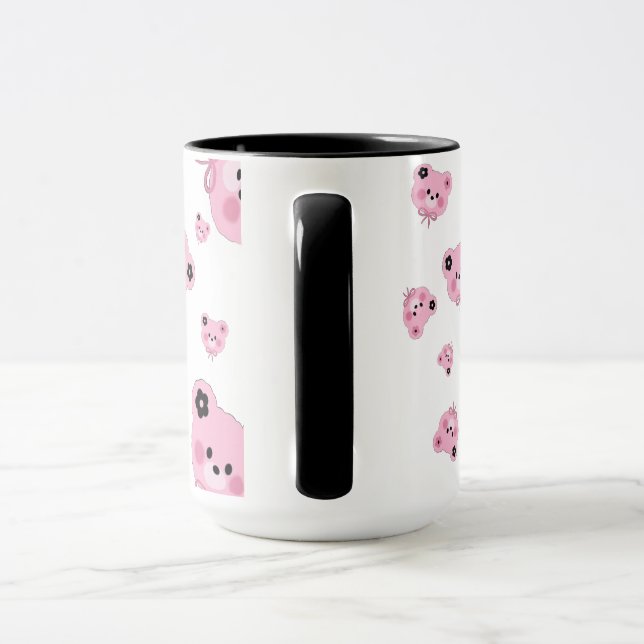 Cute Teddy Bear Mug – Pink & Black Coffee Cup (Poignée)