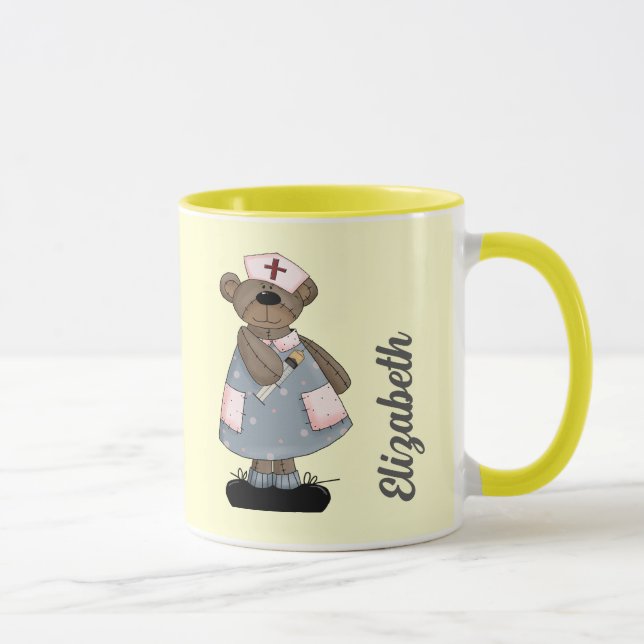 Cute Teddy Bear Nom personnalisé Mug cadeau pour N (Droite)