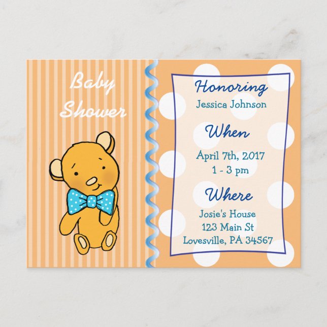 Cute Teddy Bear Orange Baby shower Invitation (Devant)