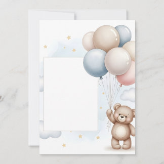 Cute Teddy Bear Pastel Balloons Invitation Frame