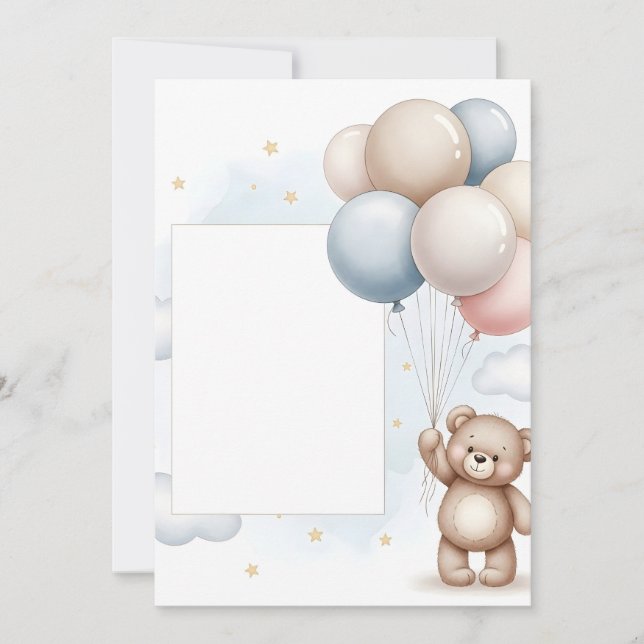 Cute Teddy Bear Pastel Balloons Invitation Frame (Devant)