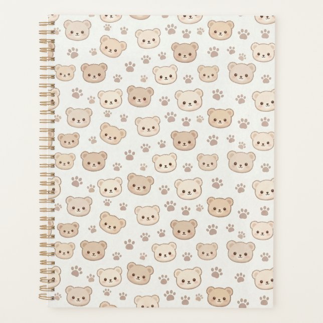 Cute Teddy Bear Pattern Notebook Cover Background (Devant)
