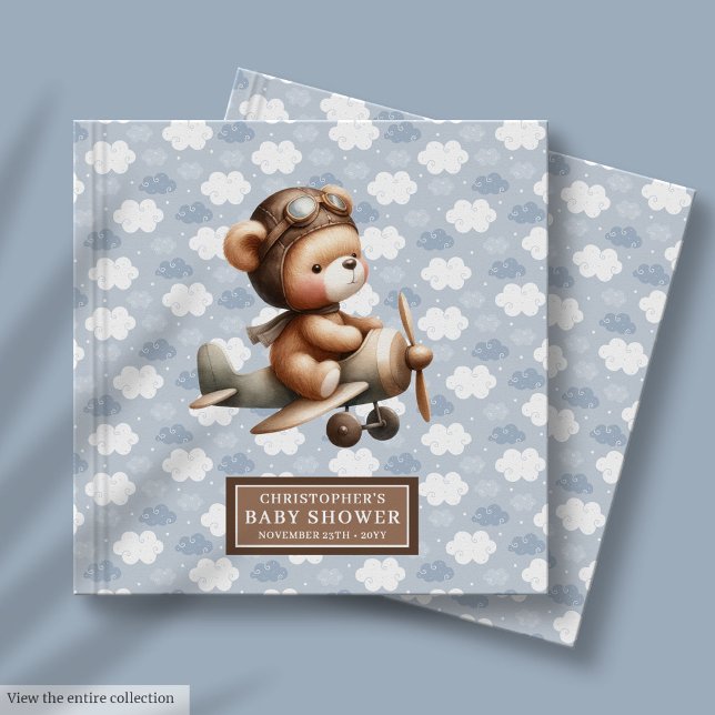 Cute Teddy Bear Pilote Baby shower Invité Livre Ga (Cute Teddy Bear Pilot Baby Shower Guest Book Boy)