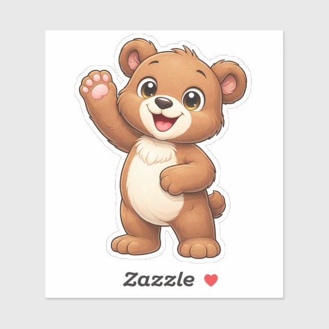 Cute Teddy Bear Waving Custom-Cut Vinyl Sticker (Feuille)