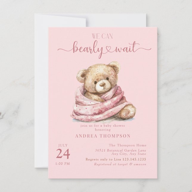 Cute Teddy Ours Bébé Douche Invitations (Devant)
