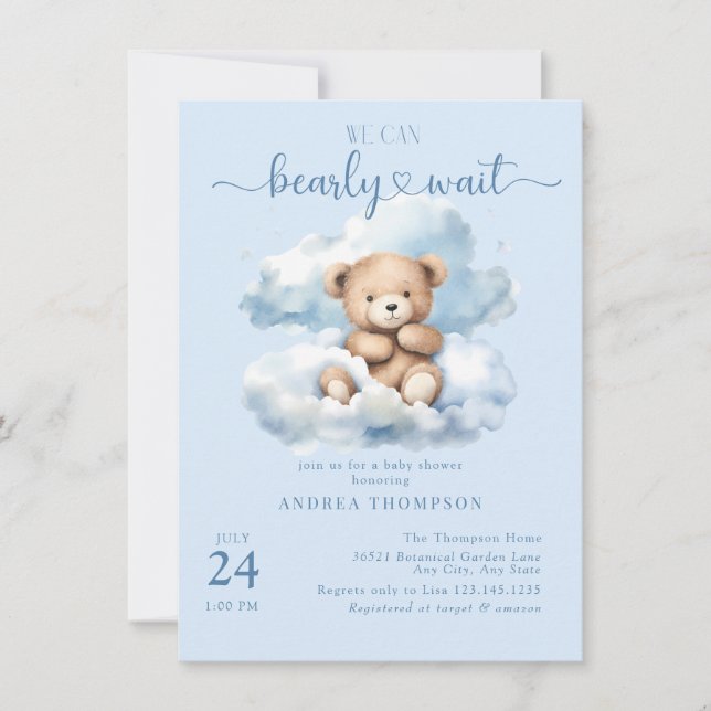 Cute Teddy Ours Bébé Douche Invitations (Devant)