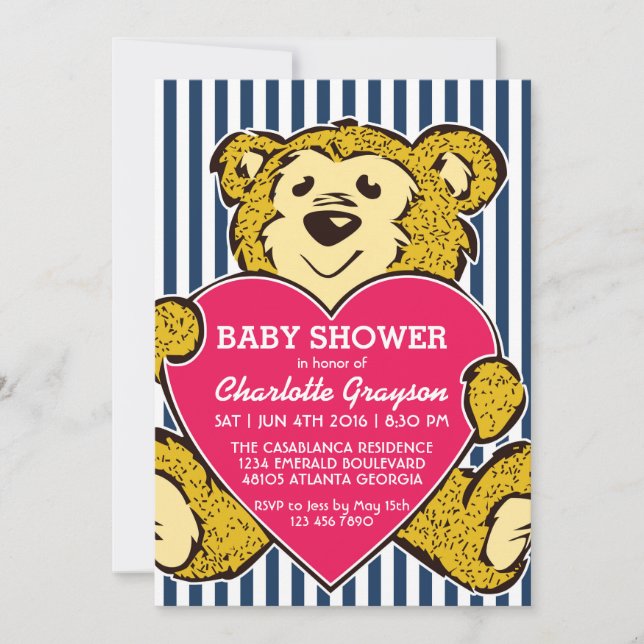 Cute Teddy Ours et Amour Invitation Anniversaire (Devant)
