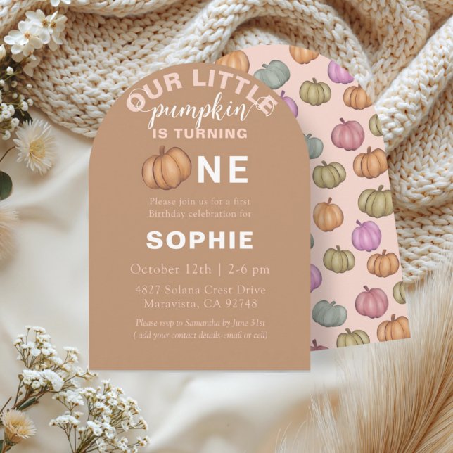 Cute Terracotta Pumpkin First Birthday Invitation (Créateur téléchargé)