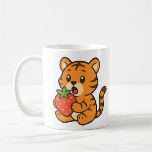Cute Tiger Eatingstrawberry Mug Adorable Drinkware