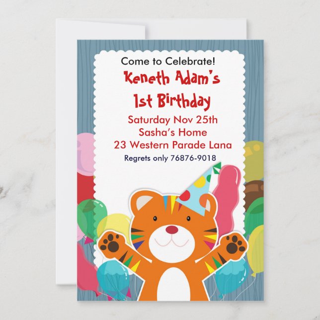 Cute Tiger - invitation du Parti Anniversaire de e (Devant)