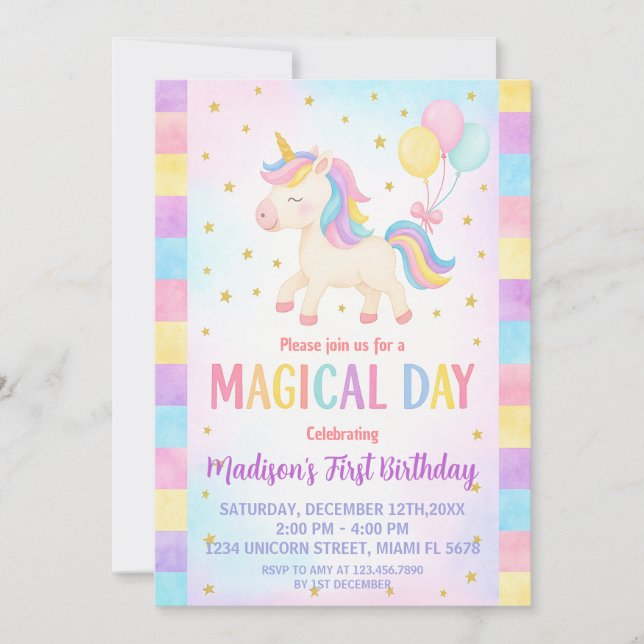 Cute Toddler Unicorn Invitation Anniversaire (Devant)