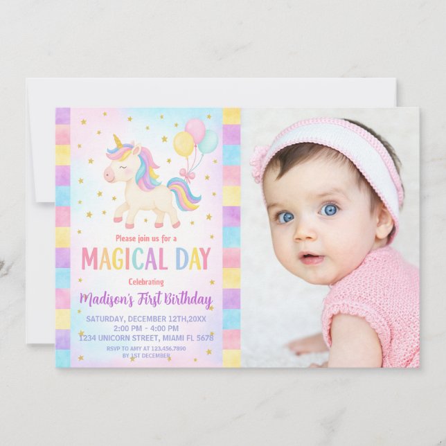 Cute Toddler Unicorn Invitation Anniversaire (Devant)