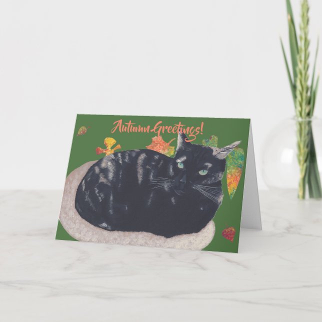 Cute Tortie Chat Dames d'automne Cartes de voeux (Devant)