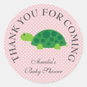 Cute tortue rose merci baby shower autocollant