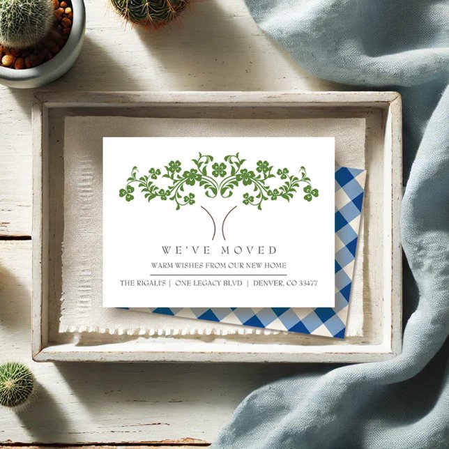 Cute Tree New Home Moving Faire-part (New address moving announcement cards.)