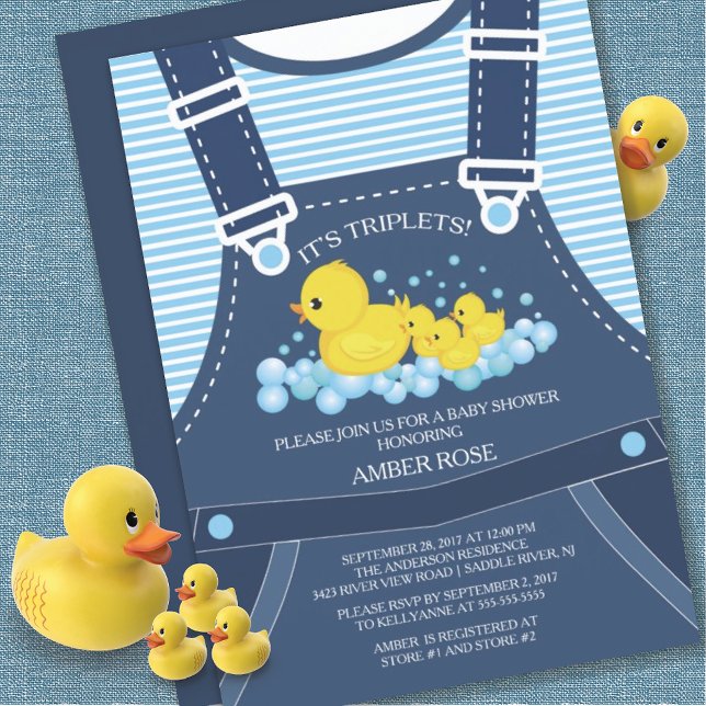 Cute TRIPLETS Canards Baby shower Invitation (Créateur téléchargé)