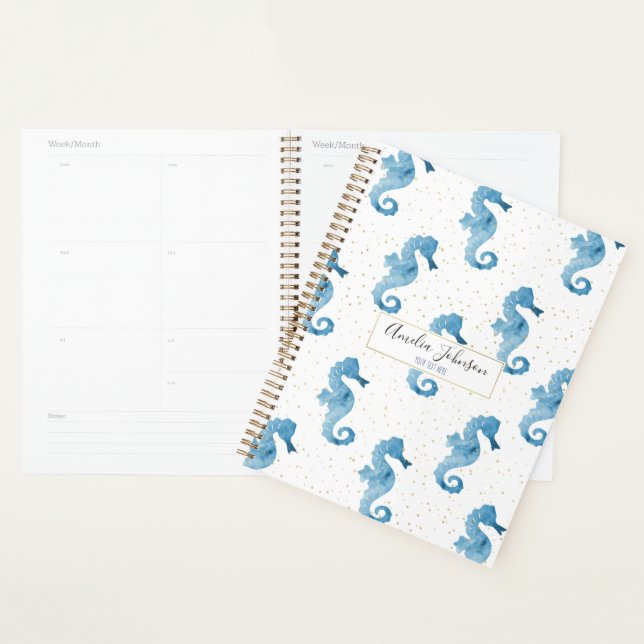 Cute Tropical Aquarelle Seahorse Gold Sparkles (Devant avec enveloppe)