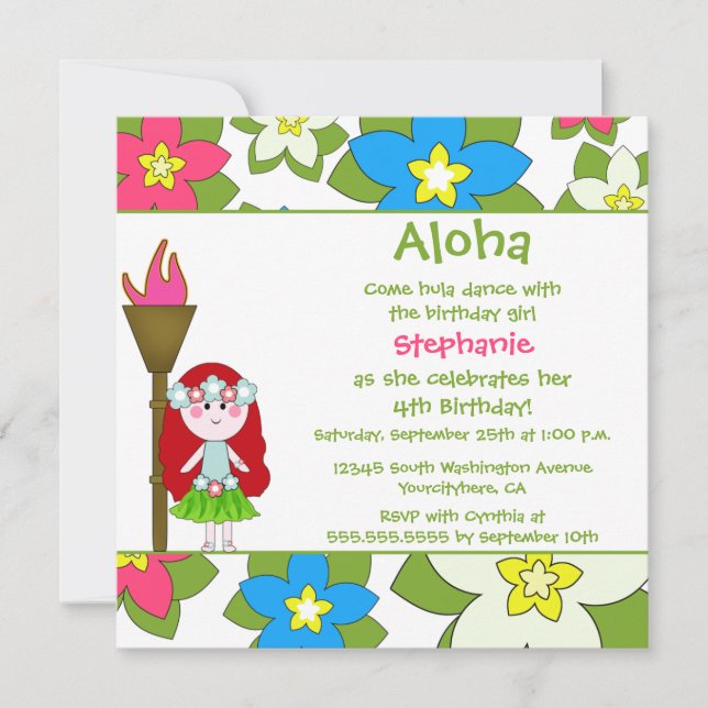 Cute tropicale hula filles invitation fête d'anniv (Devant)