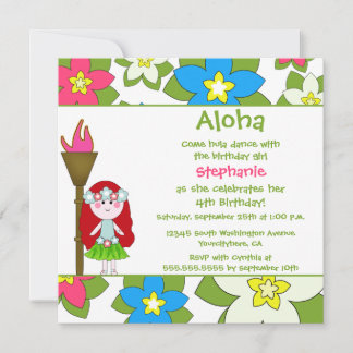 Cute tropicale hula filles invitation fête d'anniv