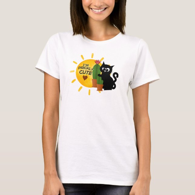 Cute Tshirt with black cat and cactus (Devant)