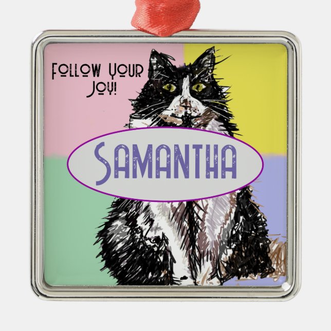 Cute Tuedo Chat Pastel Pink Enfants Nom Décoration (Devant)