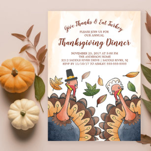 Cute Turquie Couple Thanksgiving Dîner Invitation