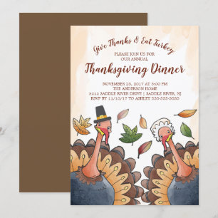 Cute Turquie Couple Thanksgiving Dîner Invitation