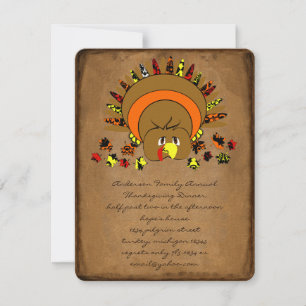 Cute Turquie Thanksgiving Dîner Invitation