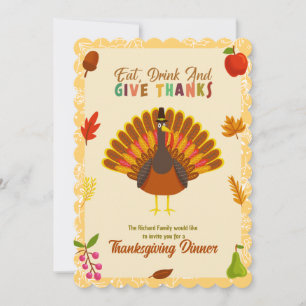 Cute Turquie Thanksgiving Dîner Invitation