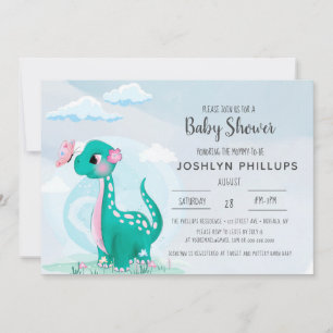 Cute Turquoise Dinosaur Baby shower Invitation