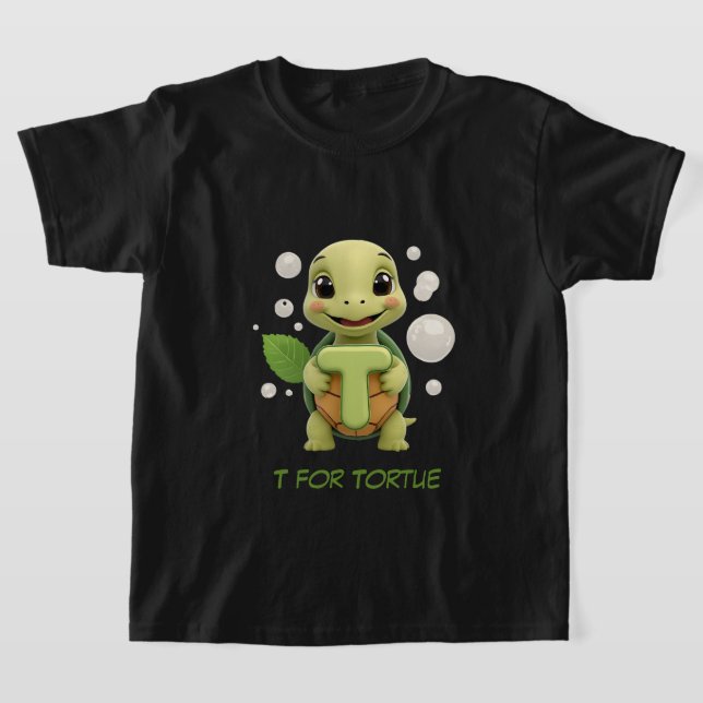 Cute Turtle Kids T-Shirt | T is for Tortue Alphabe (Poser)