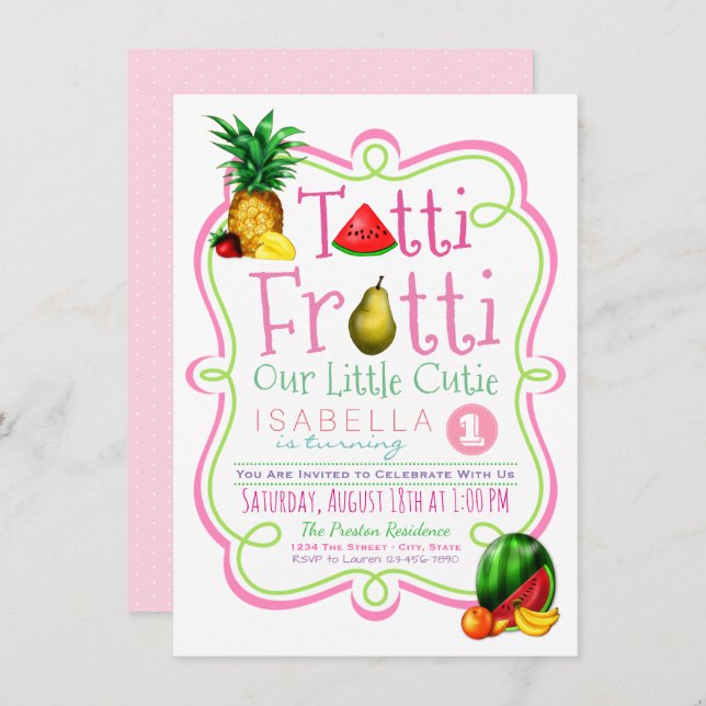 Cute Tutti Frutti Anniversaire Fête Invitation (Devant / Derrière)