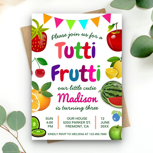 Cute Tutti Frutti Été Anniversaire Fête Invitation (Créateur téléchargé)
