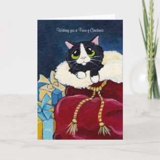Cute Tuxedo Chat en Père Noël Sack Carte de Noël