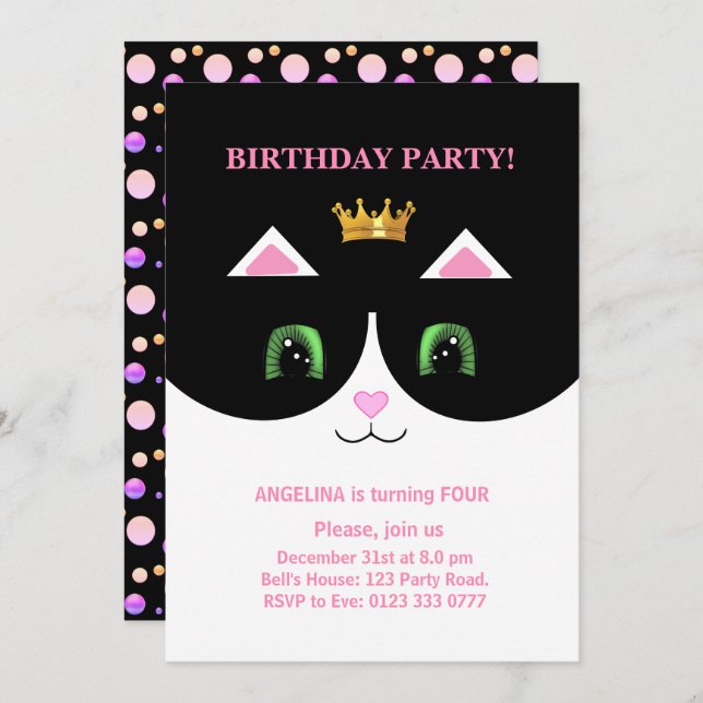 Cute Tuxedo Chat Invitation (Devant / Derrière)