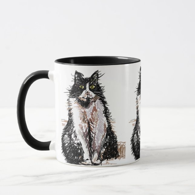 Cute Tuxedo Chat noir blanc dessin art Chats Mug (Gauche)