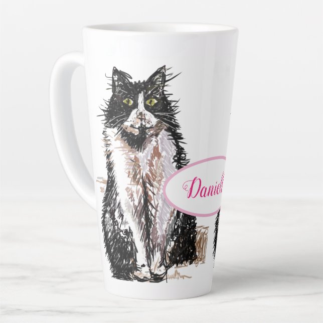Cute Tuxedo Chat noir blanc dessin art Chats Mug (Angle gauche)