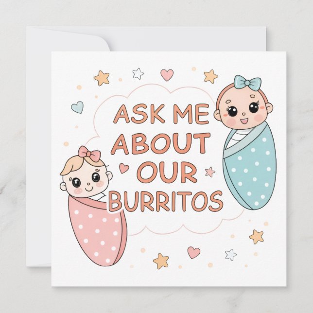 Cute Twin Baby Burrito Announcement Illustration (Devant)