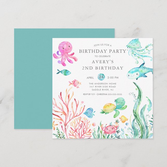 Cute Under the Sea Anniversaire Invitation (Devant / Derrière)