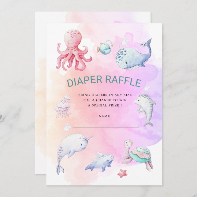 Cute Under the Sea Diaper Raffle Ticket Invitation (Devant / Derrière)