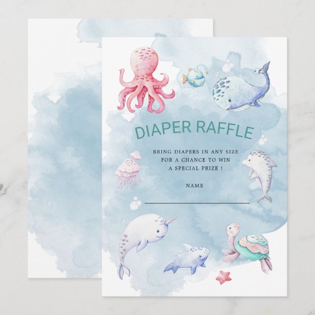 Cute Under the Sea Diaper Raffle Ticket Invitation (Devant / Derrière)