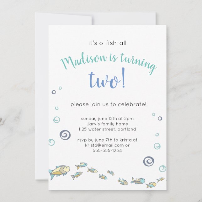 Cute Under the Sea Fish Invitation Anniversaire (Devant)