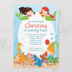 Cute Under the Sea Mermaid Invitation Anniversaire