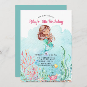 Cute Under the Sea Mermaid Invitation d'anniversai