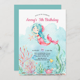 Cute Under the Sea Mermaid Invitation d'anniversai