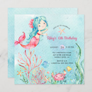 Cute Under the Sea Mermaid Invitation d'anniversai