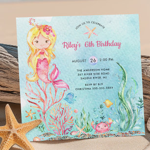 Cute Under the Sea Mermaid Invitation d'anniversai