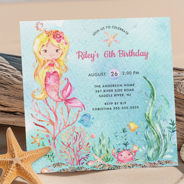 Cute Under the Sea Mermaid Invitation d'anniversai (Créateur téléchargé)