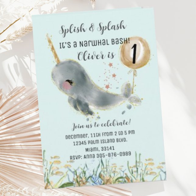 Cute Under the Sea Narwhal Invitation d'anniversai (Créateur téléchargé)